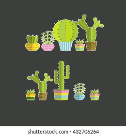 Set of vector cactus icons, on black background Vector illustration