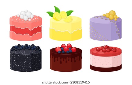 Set of vector cakes isolated on white background