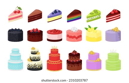 Set of vector cakes isolated on white background