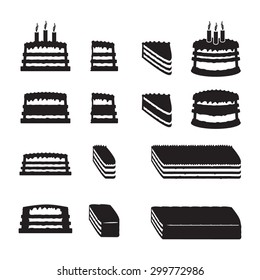 Set of vector cakes with slices