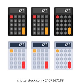 Set of Vector Calculators in Different Color Schemes, Ideal for Finance, Mathematics, and Education Related Graphics and Icons.