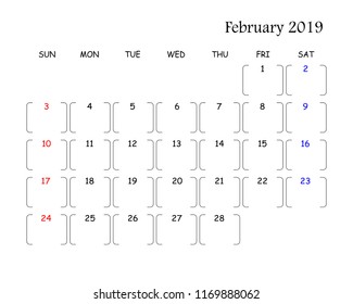 Set vector of calendar in 2019