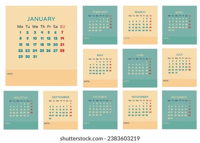 set of vector calendar designs for 2024