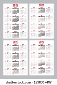 Set of vector calendar grid templates for pocket calendar design.