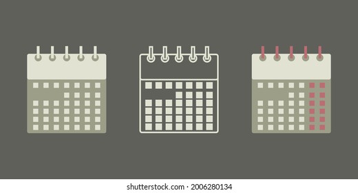 Set of vector calendar icons in trendy flat style isolated. Schedule symbol for your web site design, logo, app, UI. Vector illustration.