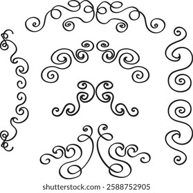 Set of vector calligraphic design elements and page decoration, dividers and dashes. Hand-drawn vintage calligraphic and typographic elements. Vector illustration.