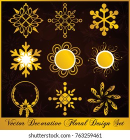 A set of vector calligraphic golden flourishes decorative ornament design element new year and christmas in dark background.