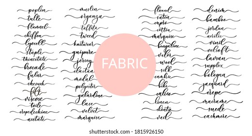 Set of vector calligraphic inscription with smooth lines for shop fabric and knitting, logo, textile.