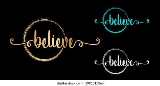 set of Vector calligraphy phrase Believer text isolated circle in gold color with black background. Can be use for religious greeting card, banner, poster, brochure or typography logo design