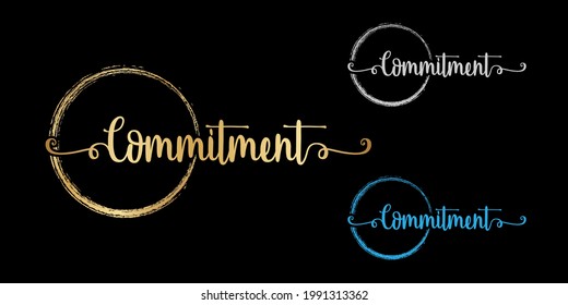 set of Vector calligraphy phrase Commitment text isolated circle in gold color with black background. Can be use for religious greeting card, banner, poster, brochure or typography logo design