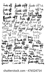 Set of vector calligraphy phrases "fuck off" concept theme