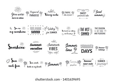 Set of vector calligraphy sayings quotes about summer, travel, halidays, vacation 