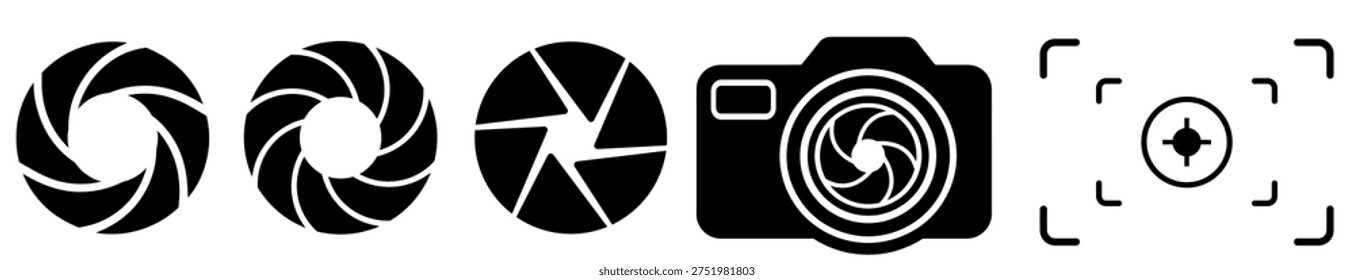Set vector camera and lens icons, aperture illustrations, Camera Focus Icon design