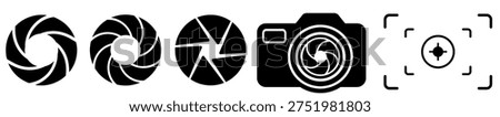 Set vector camera and lens icons, aperture illustrations, Camera Focus Icon design
