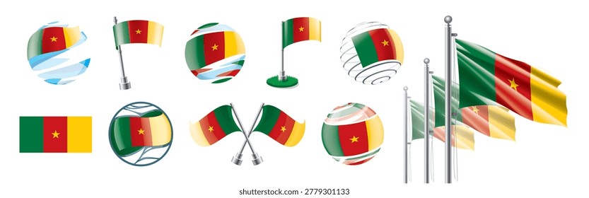 A set of vector Cameroonian flags of different designs