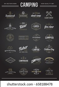 Set of Vector Camping Camp Elements With Fictitious Names and Outdoor Activity Icons Illustration can be used as Logo or Icon in premium quality