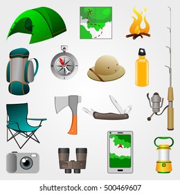 set of vector camping equipment icons