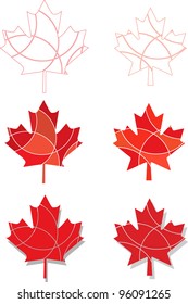 A Set Of Vector Canadian Maple Leaf Icons In Different Shades Of Red