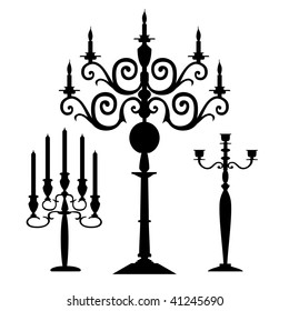 Set Of Vector Candelabra Silhouettes