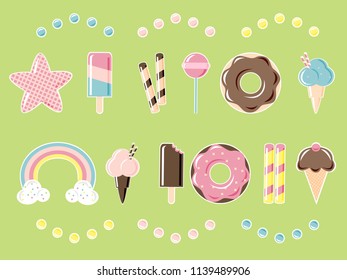 Set of vector candies and rainbows