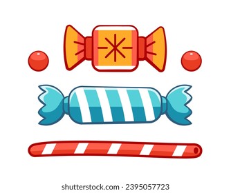 Set of vector candies and sweets in cute cartoon style.