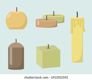 Set of vector candles. Candle pastel color. Vector illustration of candles.