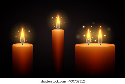 Set of vector candles in the dark. Vector element for your creativity