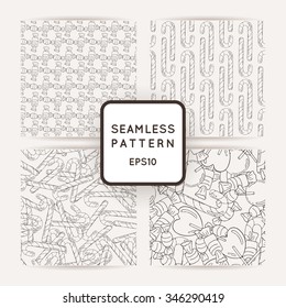Set of Vector Candy, Bows and Muffins Seamless Patterns. Sweet Party Texture.