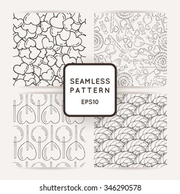 Set of Vector Candy, Hearts and Muffins Seamless Patterns. Sweet Party Texture.