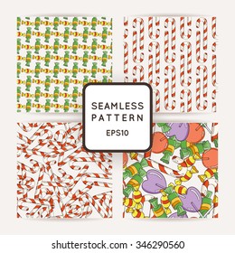 Set of Vector Candy and Lollipop Seamless Patterns. Sweet Party Texture.