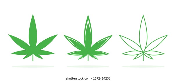 Set of vector Cannabis icons. Cannabis leaf logo. Green Medical marijuana leaves isolated.