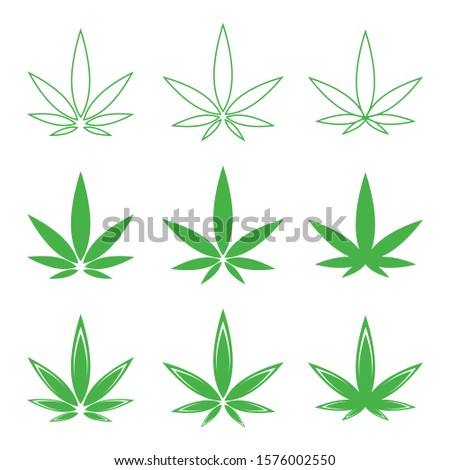 Set of vector Cannabis icons. Cannabis leaf logo. Green Medical marijuana leaves isolated.