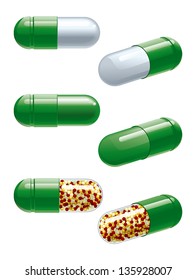 set of vector capsules: green, white and multi color  micro granules