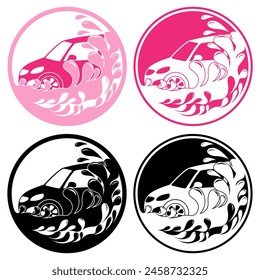 set vector car cleaning icon. automobile wash service logo illustration