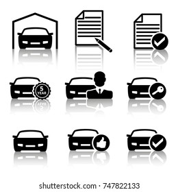 Set of vector car icons for buying a car in different order on a white isolated background