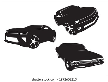 Set of vector car layouts. Top-down (Chevrolet Camaro, Chevrolet Impala).