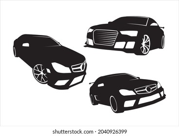 a set of vector car layouts. Top-down (Audi Mercedes c63 AMG w204 mercedes c63).