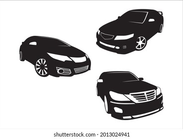 a set of vector car models. From top to bottom (honda accord, honda civic,hyundai equus). 