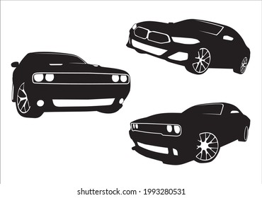 set of vector car models. Top-down (BMW, Dodge Challenger).