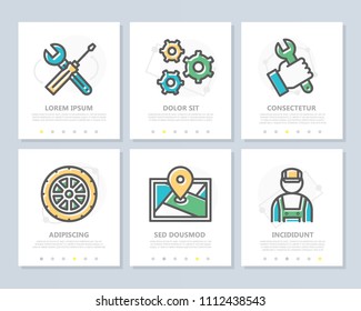 Set of vector car service and auto repair colored elements for multipurpose a4 presentation template. Leaflet, corporate report, marketing, advertising, book cover design.
