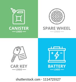 Set of vector car service and auto repair logo or insignia, emblems, labels and badge. Vector line style
