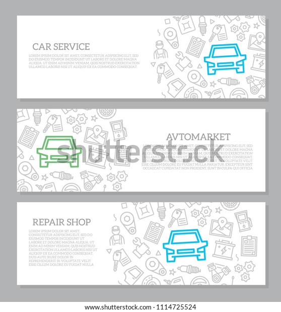 Set of vector car service\
and auto repair horizontal banners with icon pattern. Vector\
illustration