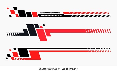 Set of vector car stripes. Car race stripes. Racing line sticker design. Graphic sport decal vinyl element. Automobile decoration. Racing design element