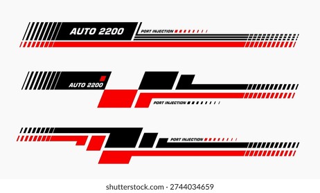 Set of vector car stripes. Car race stripes. Racing line sticker design. Graphic sport decal vinyl element. Automobile decoration. Racing design vector elements