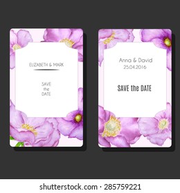 Set of vector card templates with decorative brier roes flowers patterns. Template for save the date, birthday cards, wedding invitations.