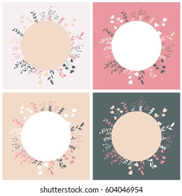 Set of vector card templates with floral doodles.