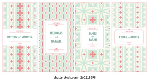 Set of vector card templates for Save The Date. Vintage wedding background in vector