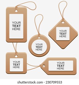 Set of vector cardboard labels for stores with shopping bags