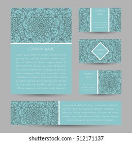 Set of vector cards with abstract floral doodle ornament. Invitation cards, flyers, business card.