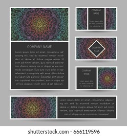 Set of vector cards with abstract floral doodle ornament. Invitation cards, flyers, business card.